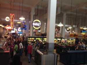 Overview of Grand Central Market in LA Koreatown with Neon signs Overview of Grand Central Market in LA Koreatown