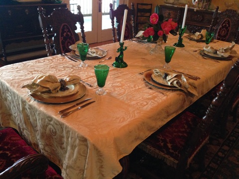 Dining Table Set for 6 People with Camellias from the yard. Dining Table Set for 6 People