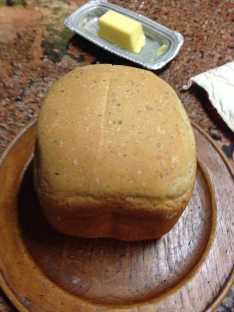 Hot Fresh Bread with Italian Seasoning on Wood