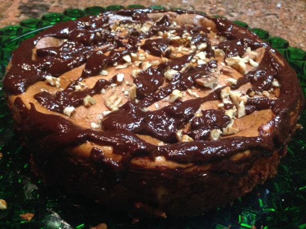 Cafe Cheesecake with Pecans and Drizzled Chocolate