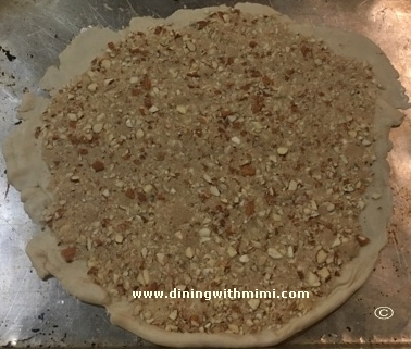 Almonds and brown sugar pressed into crust www.diningwithmimi.com