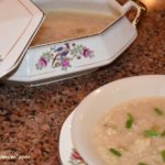 Vintage dishes filled with Cauliflower Comfort Soup- Heals What Ails Ya' www.diningwithmimi.com