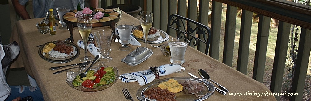 Porch Table setting Never Fail Spirited Fig Pecan Bundt Cake www.diningwithmimi.com