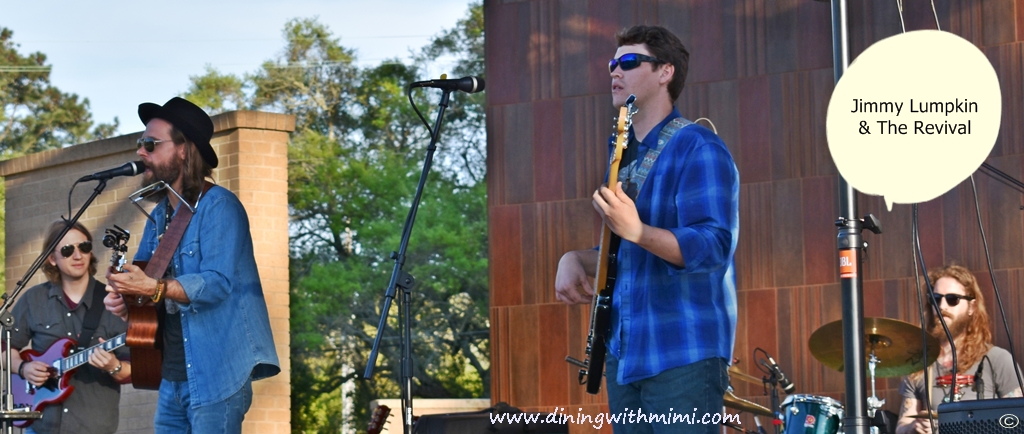 Jimmy Lumpkin & The Revival playing outdoors. Post for Spicy Gulf Shrimp Gravy, Andouille Sausage and Grits Recipe www.diningwithmimi.com