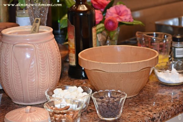 Ingredients ready to make Mimi's Nutty Fudgy Indulgent Pecan Bar www.diningwithmimi.com