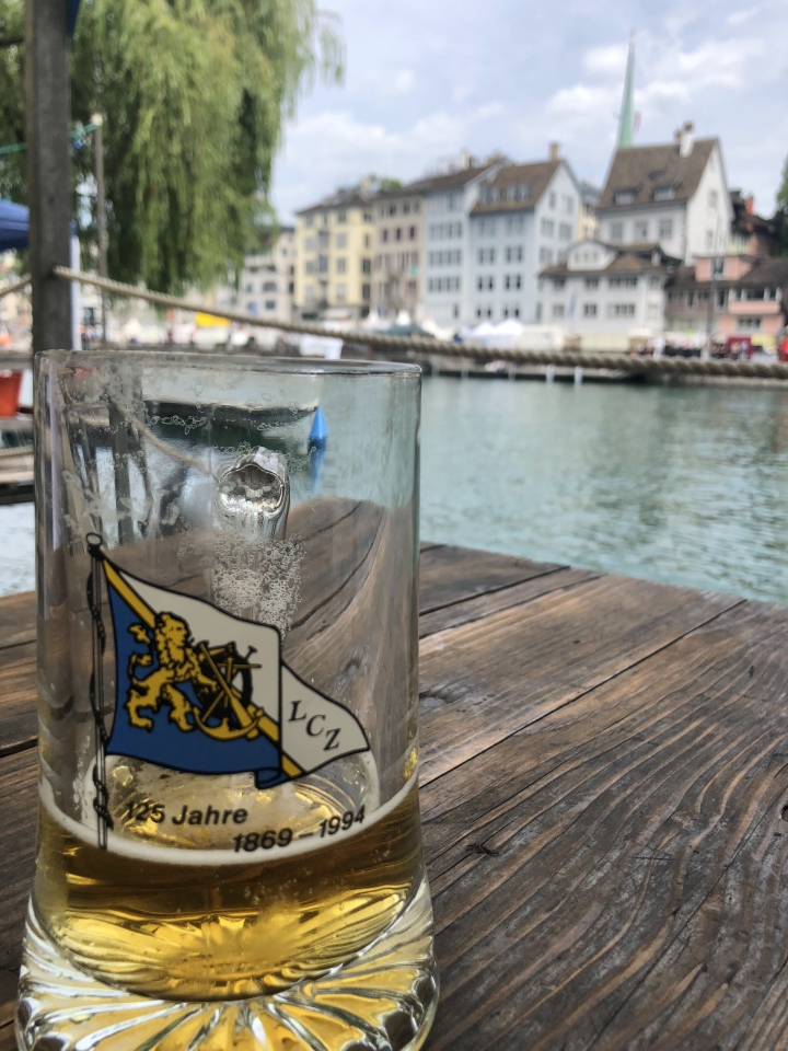 Beer Stein on Zurich River in Missing The Swiss while Jet-lagged and hoarding chocolate www.diningwithmimi.com