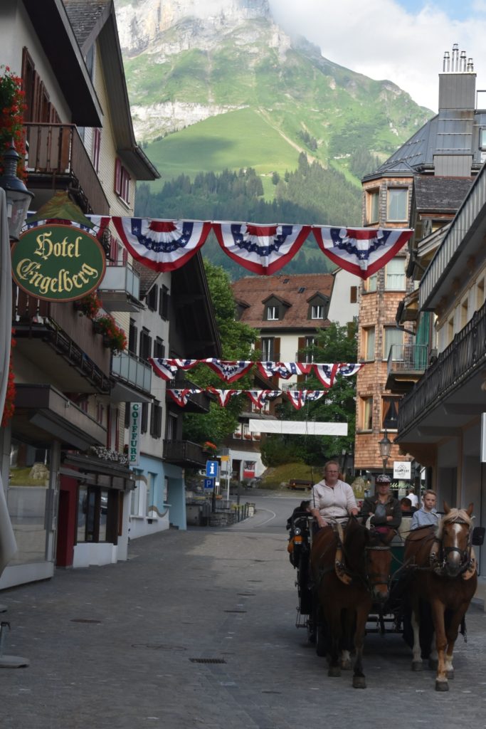 Hotel Engelberg view with horse and carriage for Dazed by Engelberg in July 01 www.diningwithmimi.com