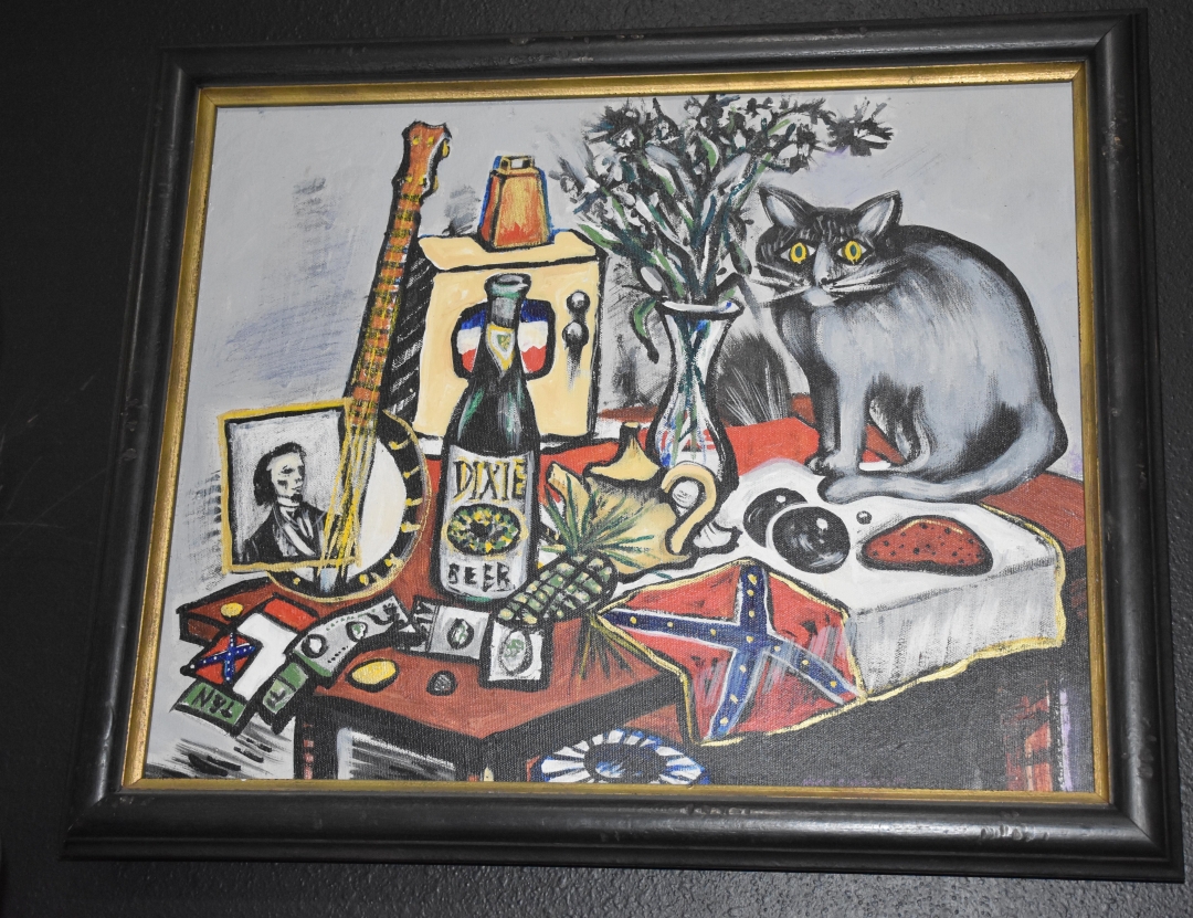 Frederick Marchman Painting Titled Confederate Still Life with Grey Cat www.diningwithmimi.com