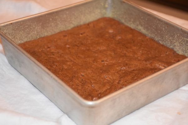 Baked pan of Mimis Nutty Fudgy Brownies www.diningwithmimi.com