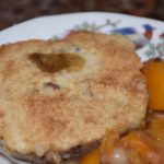 Sun Kiss Loquat Cobbler served in antique Martha Washington dessert bowl www.diningwithmimi.com