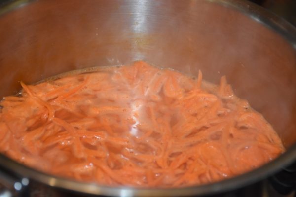 Blanching carrots for Companys Coming Premade Steeped Side Salad